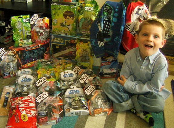 [We may have overdone it buying Tom presents for his fifth birthday...]